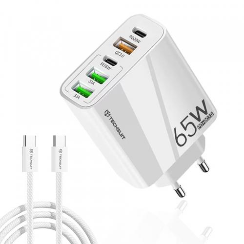 Incarcator Retea Cu Cablu USB-C Techsuit CHC2 PentaXPower, 20W, 3A, 3 x USB-A - 2 x USB-C (Alb)