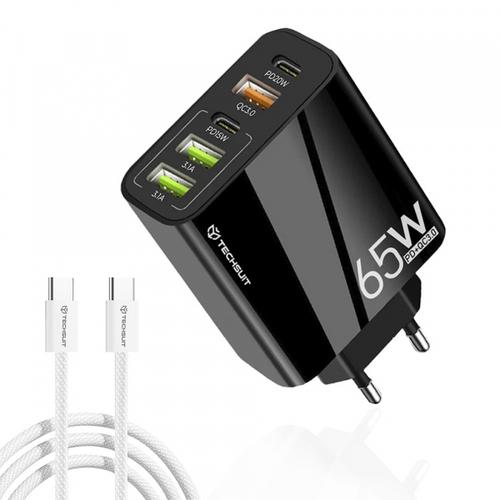 Incarcator Retea Cu Cablu USB-C Techsuit CHC2 PentaXPower, 20W, 3A, 3 x USB-A - 2 x USB-C (Negru)