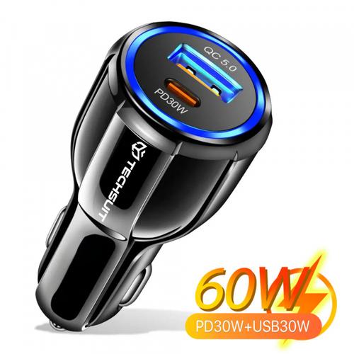 Incarcator Auto Techsuit TE-022 Premium, 60W, 3A, 1 x USB-A - 1 x USB-C (Negru)