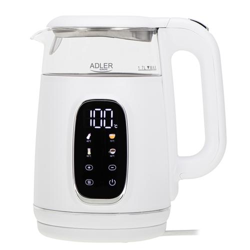Fierbator de apa Adler AD 1305WS, 1.7 l, 2200 W, Afisaj LED, Baza pivotanta 360, Filtru calcar, 5 presetari (Alb/Argintiu)