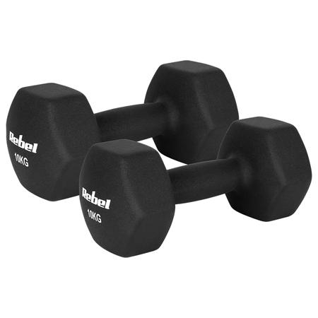 Set gantere Rebel Active RBA-2330-10, 2 x 10kg, fonta si invelis de neopren (Negru)