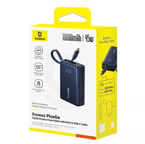 Baterie externa Baseus PicoGo P10076803123-00, 10000mAh, Digital Display, cu cablu incorporat USB-C (Negru) 1 Baterie externa Baseus PicoGo P10076803123-00, 10000mAh, Digital Display, cu cablu incorporat USB-C (Negru)
