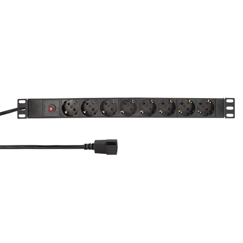 Prelungitor LOGILINK 1U pentru rack 19 inch, 8 prize Schuko, intrare IEC, max 10 A, breaker, protectie la supratensiune, 3 m