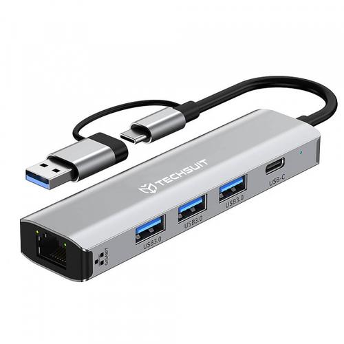 Hub USB / USB-C Techsuit H3 BoostNetLink, 5in1 (Gri) 1 Hub USB / USB-C Techsuit H3 BoostNetLink, 5in1 (Gri)