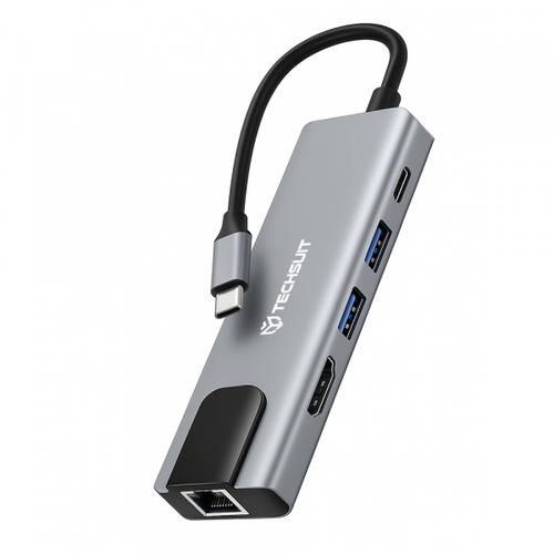 Hub USB-C Techsuit H1 NetBridge, 5in1 (Gri) 1 Hub USB-C Techsuit H1 NetBridge, 5in1 (Gri)