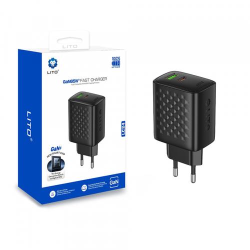 Incarcator Retea Lito LC24, 65W, 3.25A, 1 x USB-A - 1 x USB-C (Negru) 1 Incarcator Retea Lito LC24, 65W, 3.25A, 1 x USB-A - 1 x USB-C (Negru)