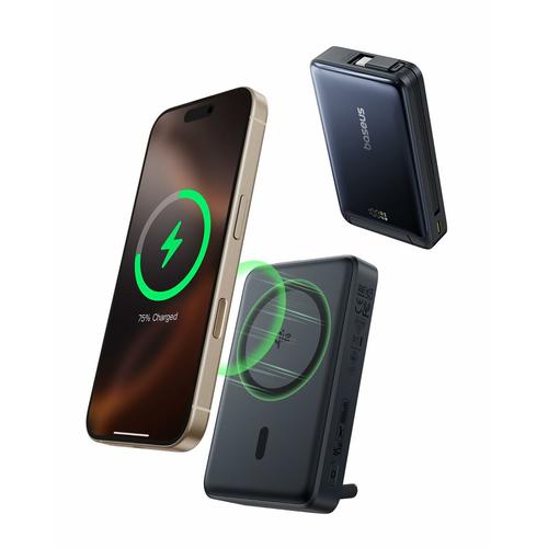 Baterie externa Baseus Nomos Qi2 Magnetic 10.000 mAh, 45W, Wireless, 15 W, cablu USB-C (Negru)