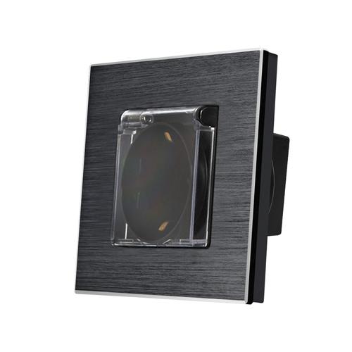 Priza Simpla cu Capac de Protectie LUXION cu rama din aluminiu