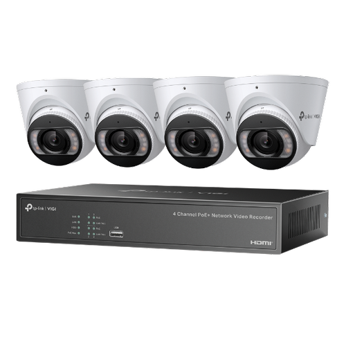 Kit Supraveghere video NVR + HDD 2TB POE TP-Link VIGI 4 canale + 4 camere 4MP, Lentila 2.8, IR+WL 30ML Turret, NVR TP-Link VIGI 4 canale, 8MP, 1 SATA