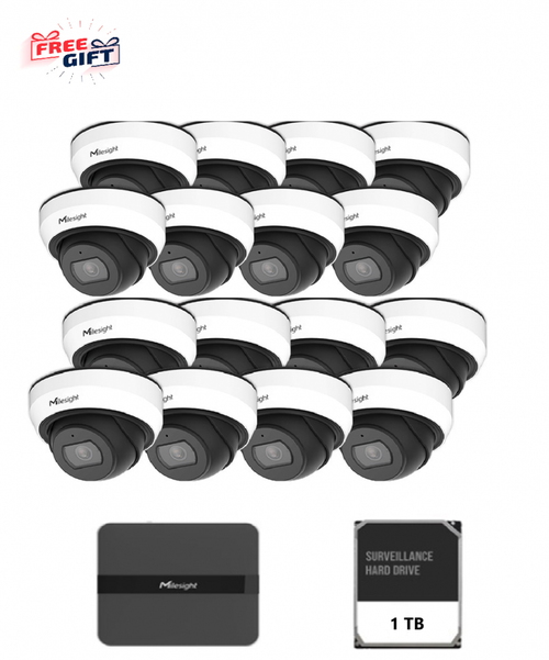 Kit Supraveghere video Mini Dome MILESIGHT TECHNOLOGY MS-C2973-PD, 16 camere, 2MP, Lentila 2.8mm, IR 30m (Alb)