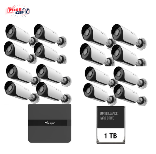 Kit Supraveghere video Milesight Technology NVR NVR MS-N5016-PE + 16 camere MS-C2964-UPD, Bullet, IP, 2MP, lentila 2.8mm, IR 30m, PoE