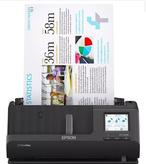 Scanner EPSON WorkForce ES-C380W, A4, 600 dpi, 30ppm, ADF, USB, Wireless (Negru)