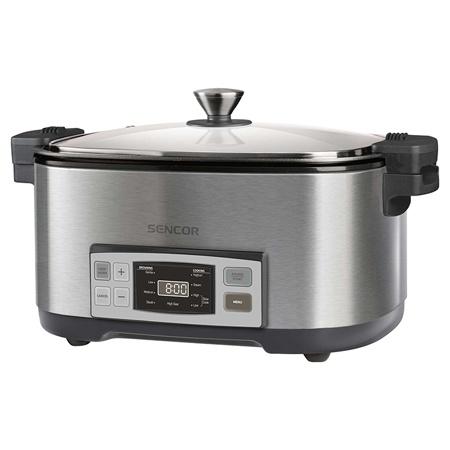 Slow cooker SENCOR SPR5500SS, 6L, 5 setari de temperatura, 1350 W, 4 functii presetate de gatit (Argintiu)
