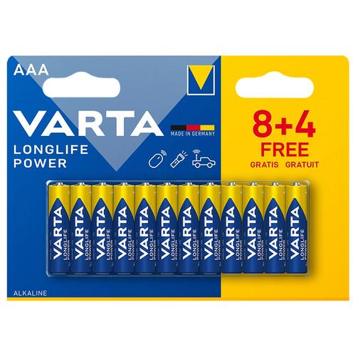 Baterie VARTA Alkaline LONGLIFE POWER, LR03 AAA, 8+4 bucati