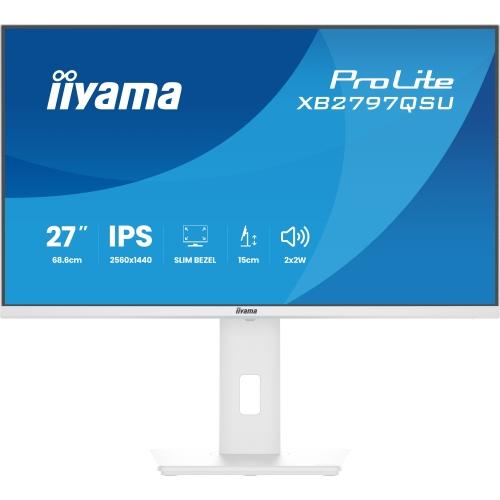 Monitor IPS LED Iiyama 27inch XB2797QSU-W1, QHD (2560 x 1440), HDMI, DisplayPort, Boxe, Pivot, 75 Hz, 1 ms (Alb)