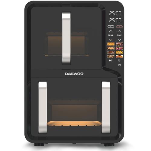 Friteuza dubla cu aer cald Daewoo DAF2X1100UDB, 1600 W, display LED, capacitate 12L 5 + 7, timer 60 minute, 8 programe predefinite, temperatura reglabila 80-200 grade (Negru)