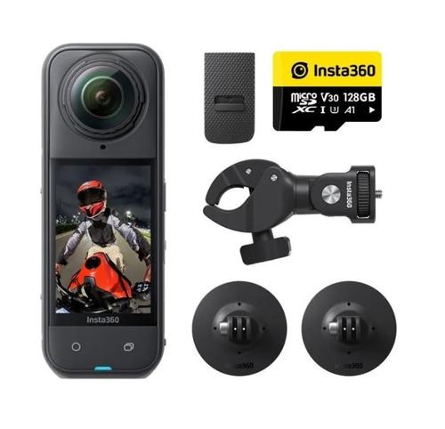 Camera Video de Actiune Insta360 X5 Motorcycle Bundle, Filmare 360, 8K, Foto 72 MP/18 MP, Wi-Fi, USB, Giroscop 6 axe, Bluetooth, Waterproof 15m (Negru)