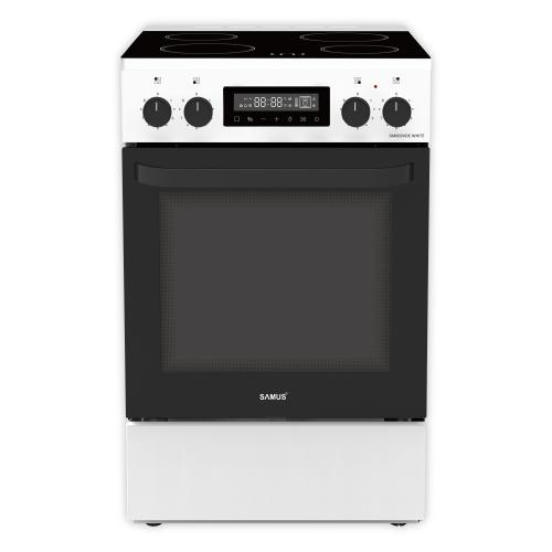 Aragaz Samus SM669VDE, Electric, 4 zone de gatit vitroceramice, 59 l, Timer digital, Touch Control, Display digital (Alb)