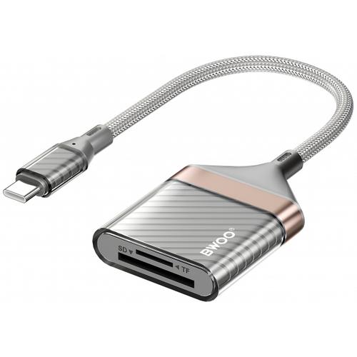 Cititor card BWOO BZ64, USB Type-C/SD - microSD (Gri)