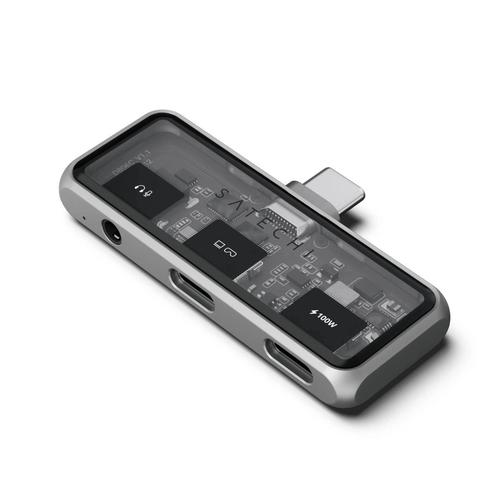 Hub de docking Satechi ST-HXRAJM, USB-C PD 100 W, USB-C DP1.4, Audio I/O 3.5mm (Gri)