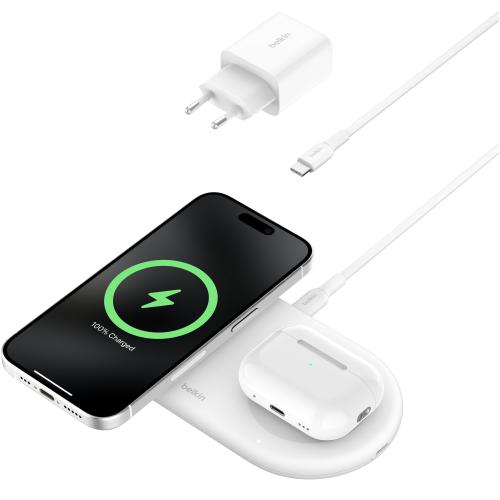 Pad de incarcare magnetica Belkin BOOSTCHARGE PRO 2in1, Wireless Qi2 15W (Alb)