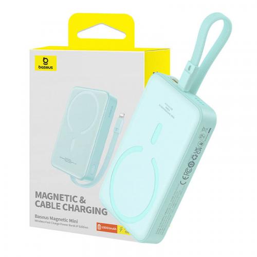 Baterie Externa Wireless Baseus Magnetic Mini, 10000mAh, 20W, PD + FQI, 1 x Lightning - 1 x QI - 1 x USB-C, P10022109333-00 (Verde) 1 Baterie Externa Wireless Baseus Magnetic Mini, 10000mAh, 20W, PD + FQI, 1 x Lightning - 1 x QI - 1 x USB-C, P10022109333-00 (Verde)