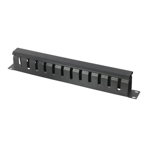 Panou gestionare cabluri SPACER, tip masca orizontala cu capac, 19 inch, 1U, Negru