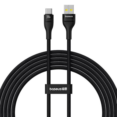 Cablu de date Baseus Flash 2, USB-A la USB-C, 2 m, 100 W (Negru)