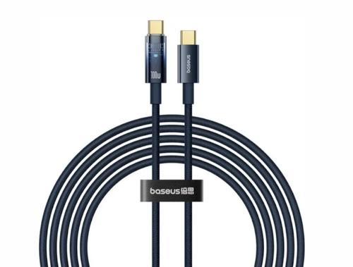 Cablu de date si alimentare Baseus Explorer P10319704321-01, USB Type-C la USB Type-C 100W, oprire automata incarcare, braided, 2m (Albastru)