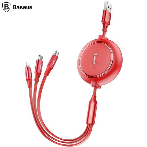 Cablu de date si alimentare Baseus Golden Loop CAMLT-JH09, USB la Micro-USB + Lightning + USB Type-C 3.5, 1.2m (Rosu)