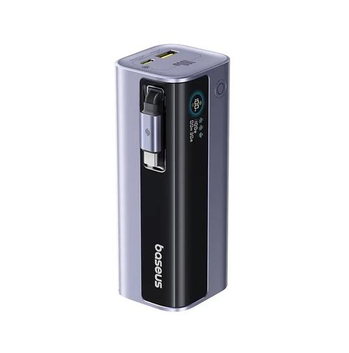 Baterie externa Baseus EnerGeek GR11, 10000 mAh, 1x USB, 2x USB-C, 100 W, Display, Cablu USB-C integrat (Gri)