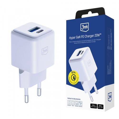 Incarcator retea 3MK Hyper, 20W, 1 x USB-A, 1 x USB-C (Alb)