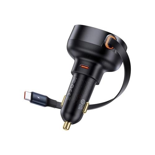 Incarcator auto Baseus Enjoyment Pro, 60W, cu cablu retractabil USB-C, Negru