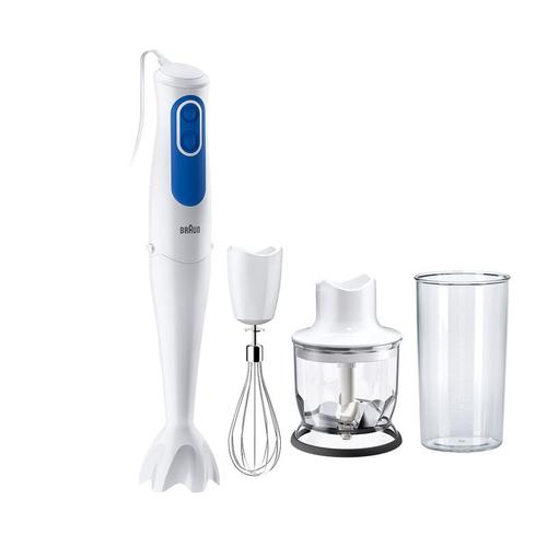 Mixer vertical Braun MQ3025WH OMELETTE, 700 W, pahar gradat 0.6 l, Tocator 0.35 l, tel, 2 viteze (Alb/Albastru)