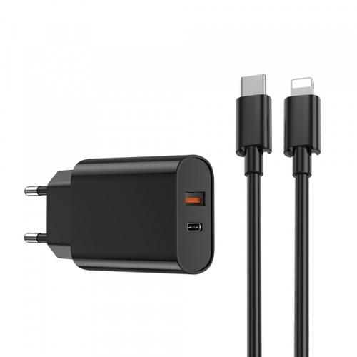 Incarcator retea WiWu Wi-U002, 20W, 1 x USB-A, 1 x USB-C (Negru)