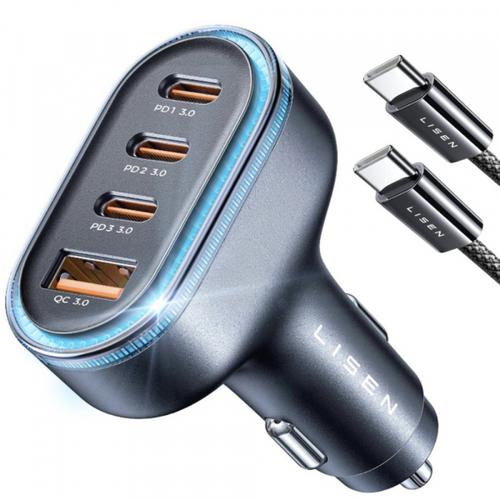 Incarcator auto Lisen, 101W, 1 x USB-A, 3 x USB-C (Negru)