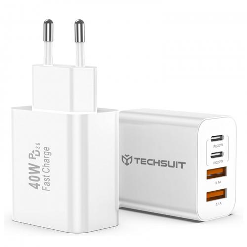Incarcator retea Techsuit PowerXQuad CH4, 40W, 2 x USB-A, 2 x USB-C (Alb)