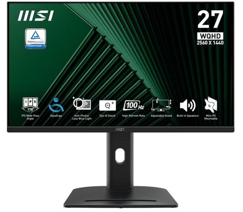Monitor IPS LED MSI 27inch PRO MP275QPG, WQHD (2560 x 1440), HDMI, DisplayPort, Boxe, Pivot, 100 Hz, 1 ms (Negru)