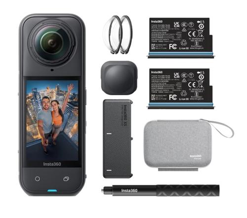 Camera Video de Actiune Insta360 X5 Essentials Bundle, Filmare 360, 8K, Foto 72 MP/18 MP, Wi-Fi, USB, Giroscop 6 axe, Bluetooth, Waterproof 15m (Negru)