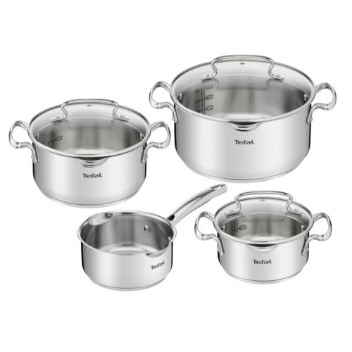Set de 7 piese Tefal Duetto+ G719S735, oale cu capac de sticla, 16/20/24 cm, cratita 16 cm, inductie, inox, manere nituite, margini turnare, gradatii interioare (Argintiu)