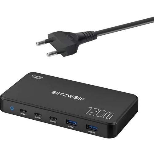 Incarcator Statie BlitzWolf BW-i100, 120W, 5A, 2 x USB-A - 3 x USB-C (Negru)