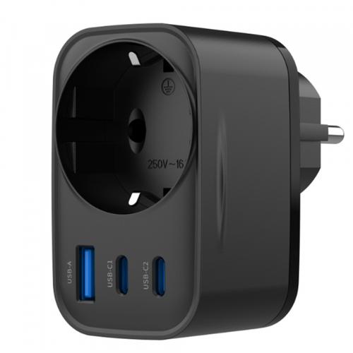 Incarcator Retea HAVIT UC142, 30W, 3A, 1 x USB-A - 2 x USB-C - 1 x Schuko (Negru)