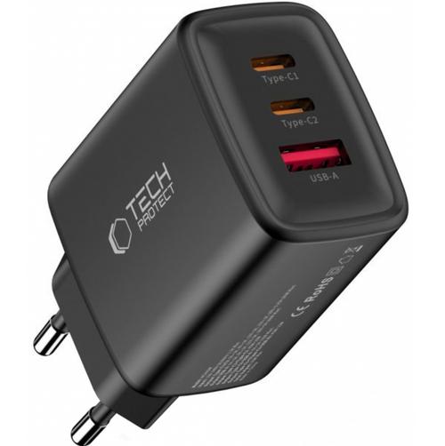 Incarcator Retea Tech-Protect NCA65W, 65W, 3A, 1 x USB-A - 2 x USB-C (Negru)