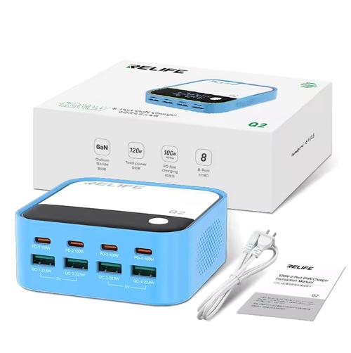 Incarcator Statie Relife Q2, 120W, 5A, 4 x USB-A - 4 x USB-C (Albastru)