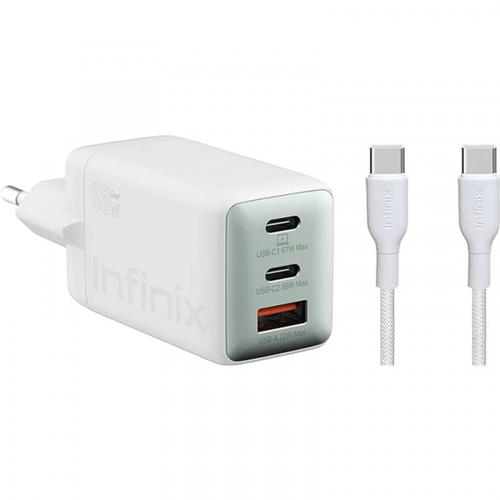 Incarcator Retea Cu Cablu USB-C Infinix XC07868EU + XDC95, 68W, 6.2A, 1 x USB-A - 2 x USB-C (Alb)