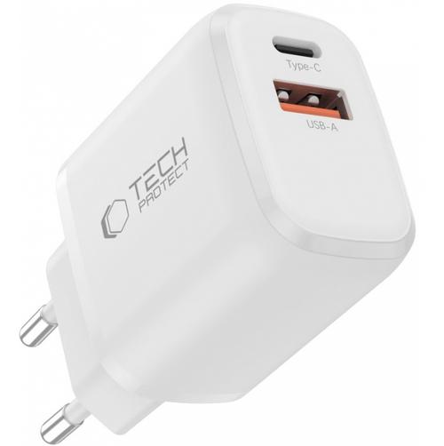 Incarcator Retea Tech-Protect NCA45W, 45W, 3A, 1 x USB-A - 1 x USB-C (Alb)