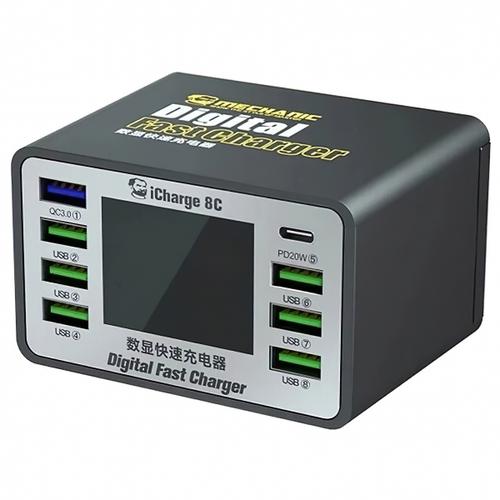 Incarcator Statie Mechanic 8C with Display, 50W, 3A, 7 x USB-A - 1 x USB-C (Negru)