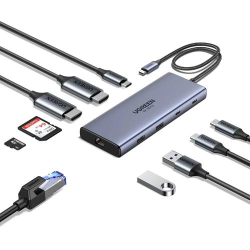 Hub USB-C Ugreen 10in1 CM639-45380, 3x Type-C, 2x USB-A, 2x HDMI, RJ45, TF, SD Card, PD100W, 1000Mbps (Gri) 1 Hub USB-C Ugreen 10in1 CM639-45380, 3x Type-C, 2x USB-A, 2x HDMI, RJ45, TF, SD Card, PD100W, 1000Mbps (Gri)