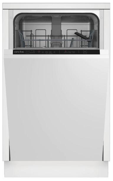 Masina de spalat vase incorporabila Arctic Slim DIS1502, 10 seturi, 5 programe, Clasa E, Sistem dedurizare ape, Aqua Protect, Amanare pornire, 45 cm (Alb)