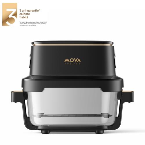 Friteuza Mova AF20 Pro, 1700 W, Temperatura 40-185 C, Doua boluri de sticla 2.5 l si 4 l, Motor Brushless, Afisaj LCD, Control tactil, 8 programe (Negru)
